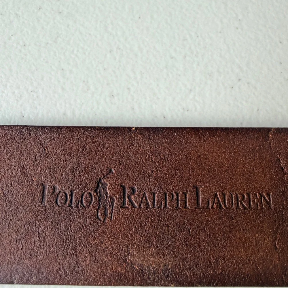 Polo Ralph Lauren Leather Belt 34 Brown Cross Stitch Brass Buckle 405070171-236